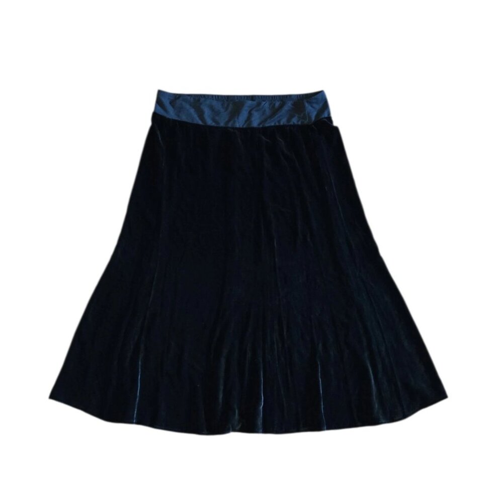 Eileen Fisher Black Velvet Stretch A Line Skirt Silk Blend Calf Length Size PM